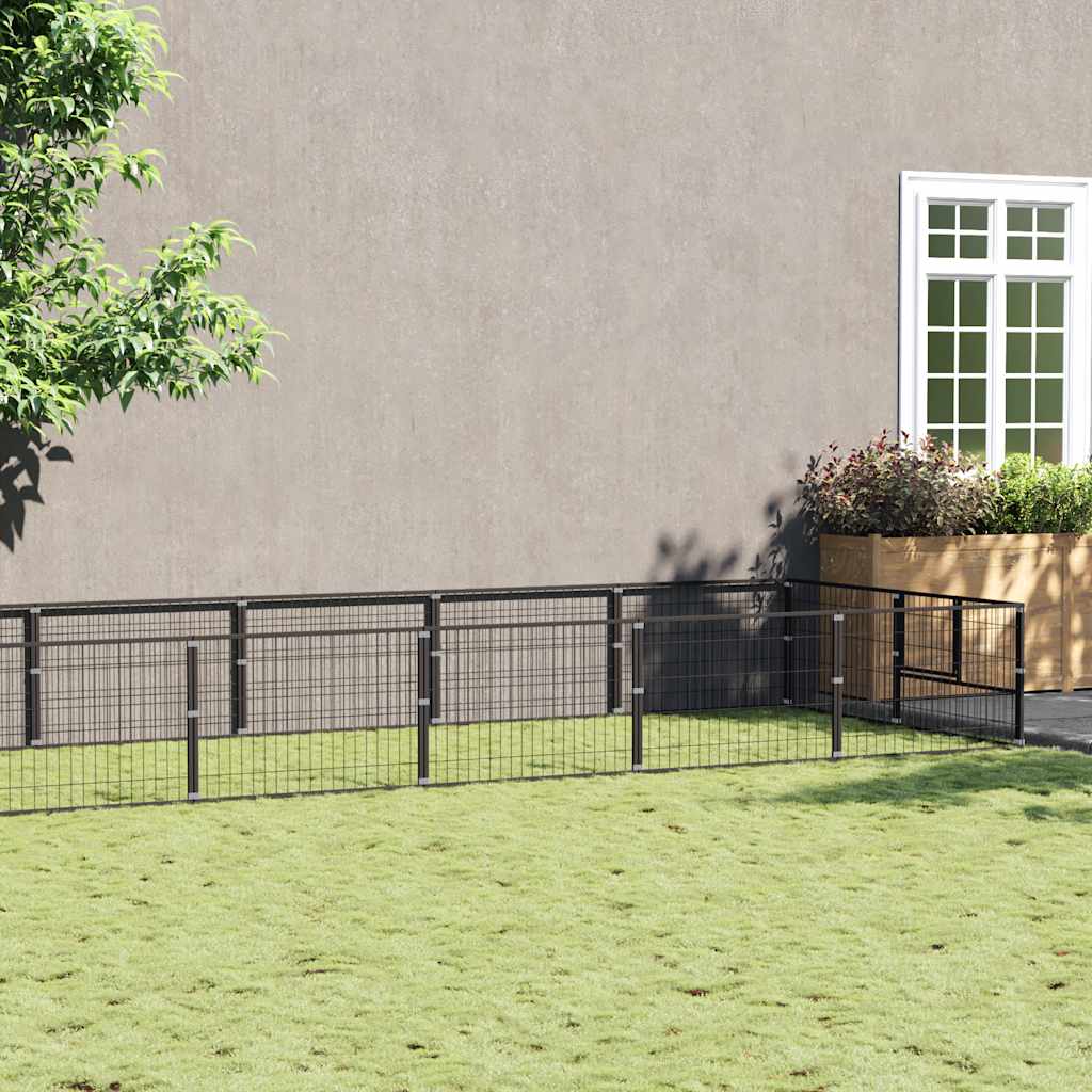 Dog Kennel Black 16 m² Steel