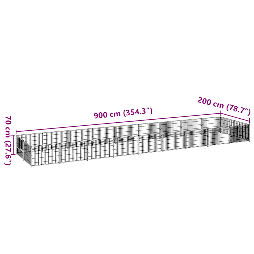 Dog Kennel Black 18 m² Steel