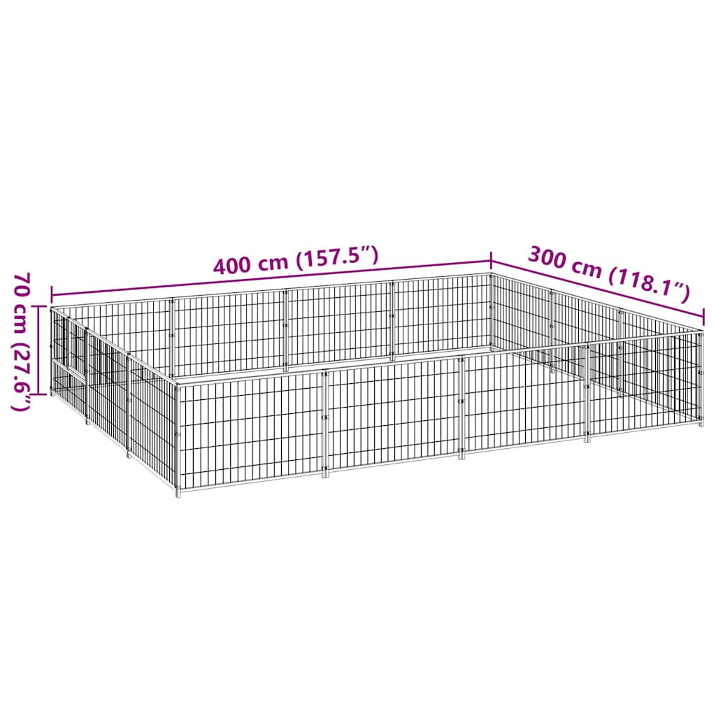 Dog Kennel Black 12 m² Steel