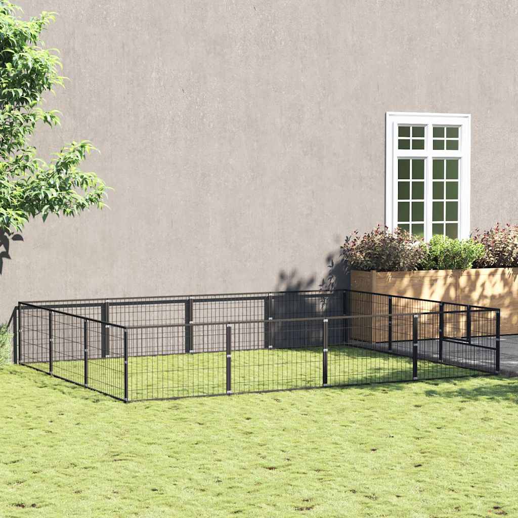 Dog Kennel Black 12 m² Steel