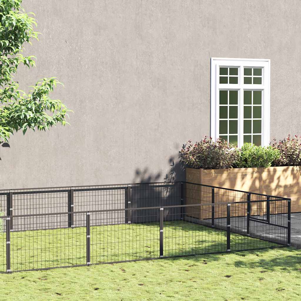 Dog Kennel Black 21 m² Steel