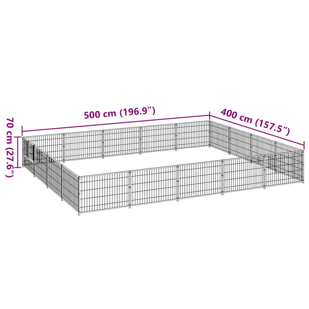 Dog Kennel Black 20 m² Steel