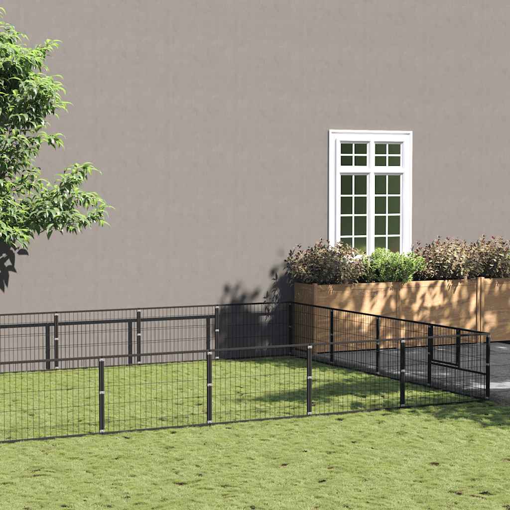 Dog Kennel Black 28 m² Steel