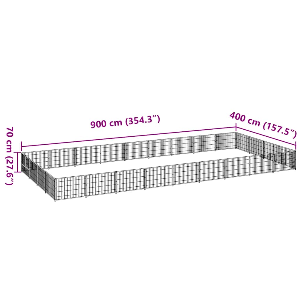 Dog Kennel Black 36 m² Steel