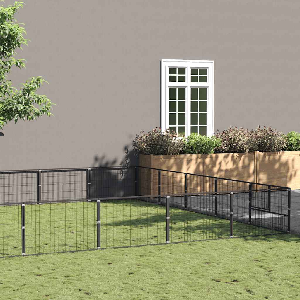 Dog Kennel Black 35 m² Steel