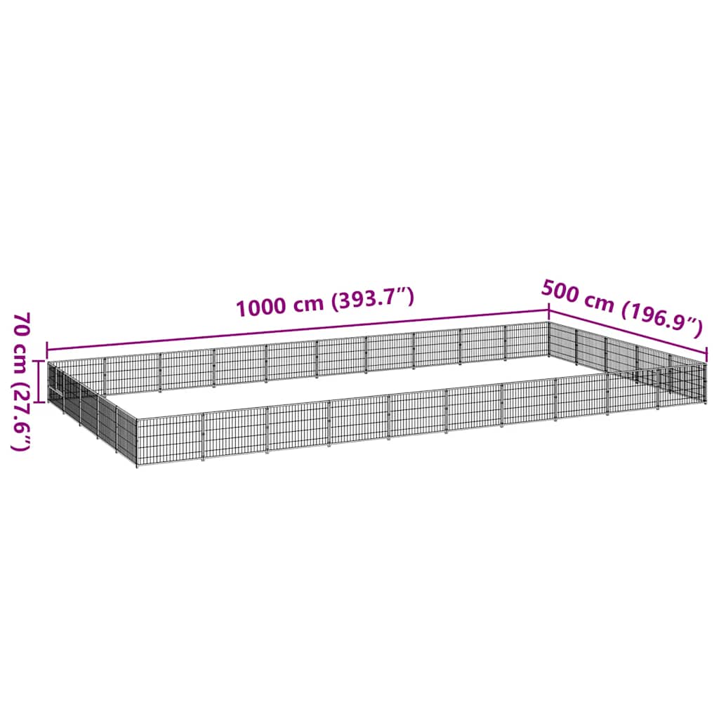 Dog Kennel Black 50 m² Steel
