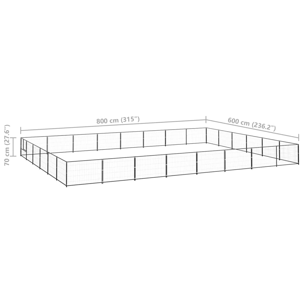 Dog Kennel Black 48 m² Steel