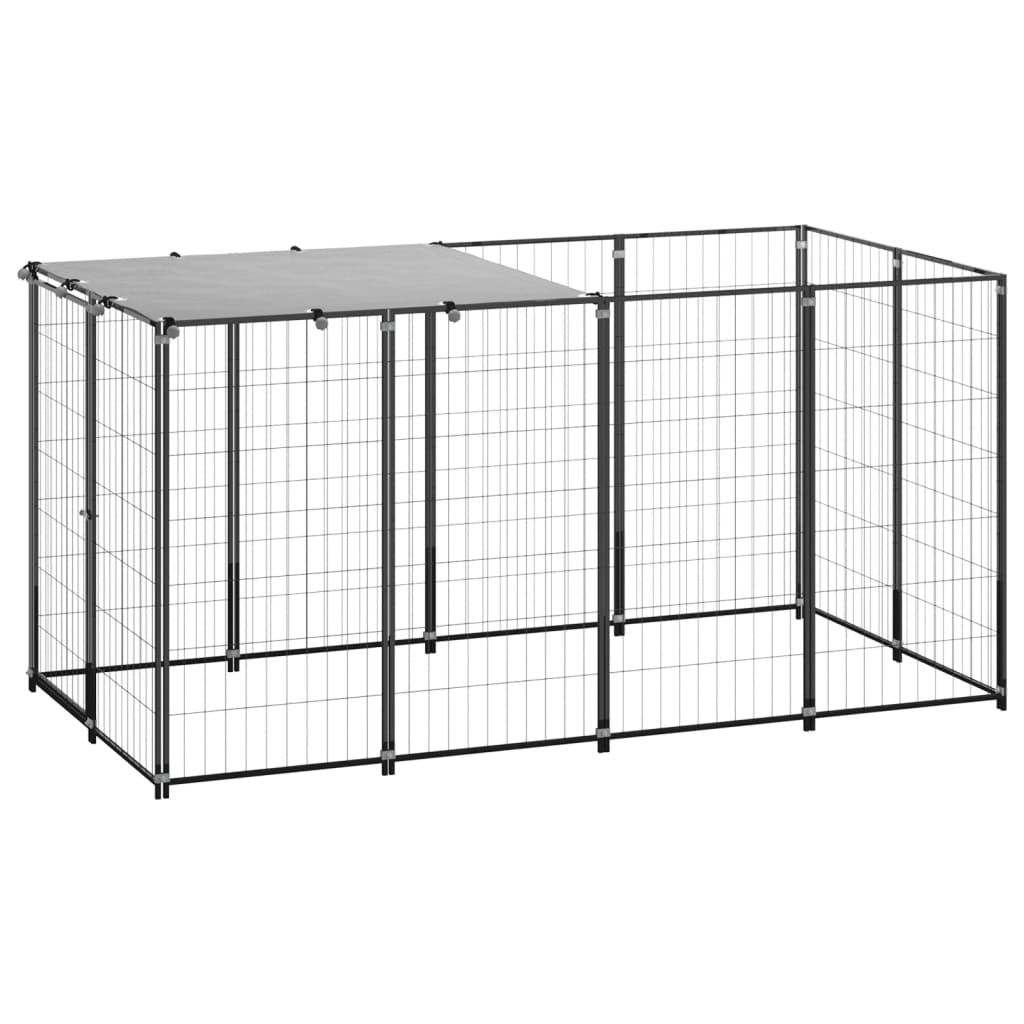 Dog Kennel | Black and silver grey | Powder-coated steel, Polyethylene