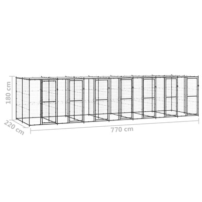 Outdoor Dog Kennel Steel with Roof 16.94 m²