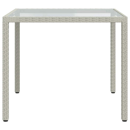 Garden Table 90x90x75 cm Tempered Glass and Poly Rattan White