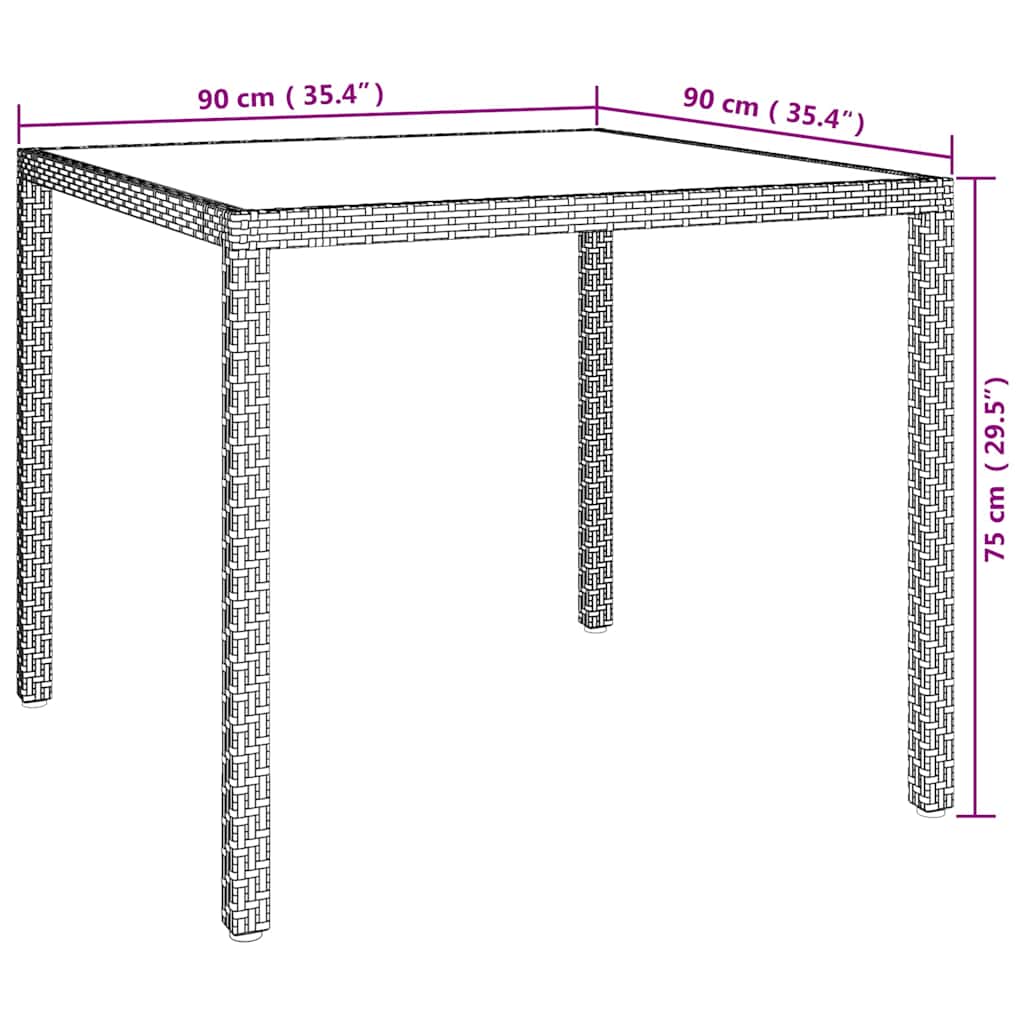 Garden Table 90x90x75 cm Tempered Glass and Poly Rattan White