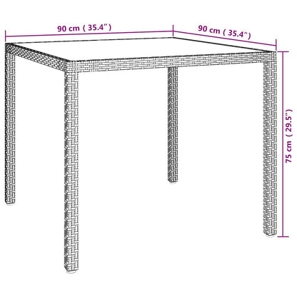 Garden Table 90x90x75 cm Tempered Glass and Poly Rattan White