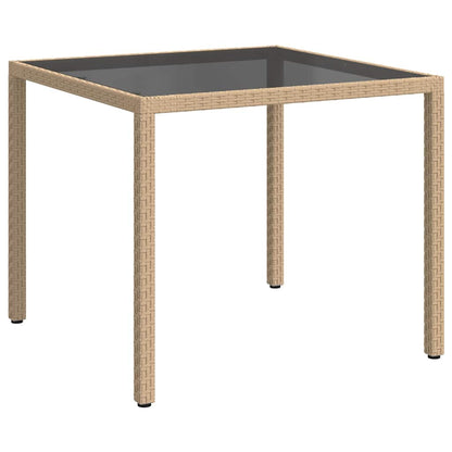 316703 vidaXL Garden Table 90x90x75 cm Tempered Glass and Poly Rattan Beige