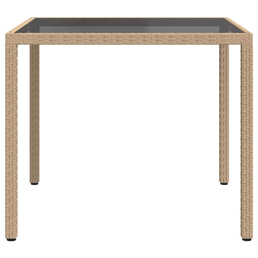316703 vidaXL Garden Table 90x90x75 cm Tempered Glass and Poly Rattan Beige