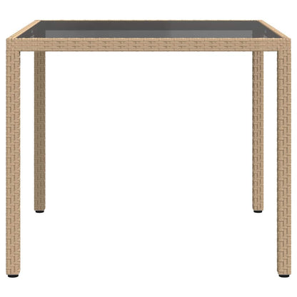 316703 vidaXL Garden Table 90x90x75 cm Tempered Glass and Poly Rattan Beige