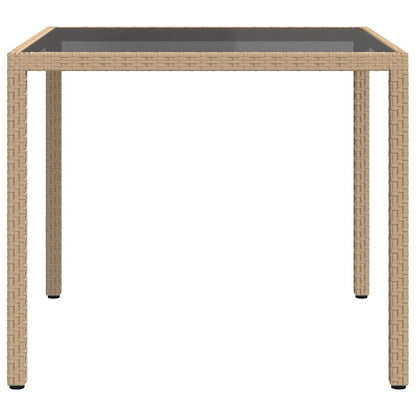316703 vidaXL Garden Table 90x90x75 cm Tempered Glass and Poly Rattan Beige