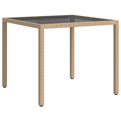 316703 vidaXL Garden Table 90x90x75 cm Tempered Glass and Poly Rattan Beige