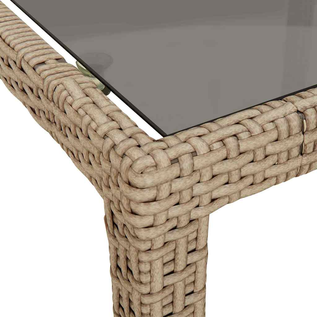 316703 vidaXL Garden Table 90x90x75 cm Tempered Glass and Poly Rattan Beige