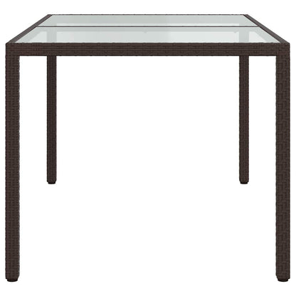Garden Table 150x90x75 cm Tempered Glass and Poly Rattan Brown