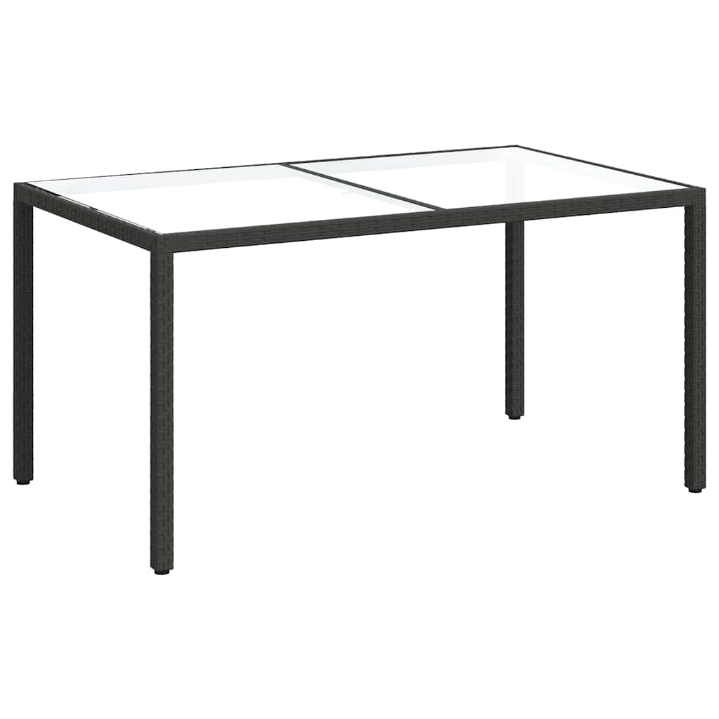 Garden Table | Black | Tempered Glass, Poly Rattan, Powder-Coated Steel
