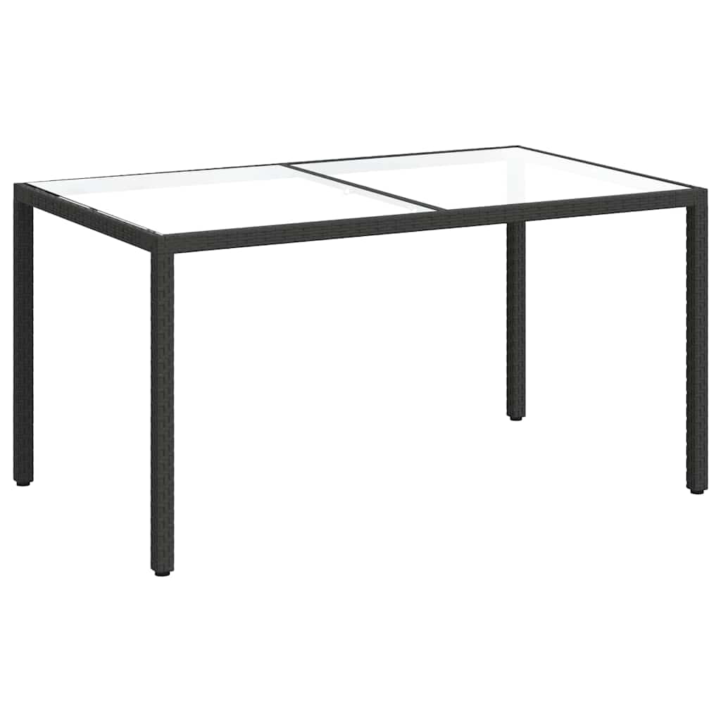 316705 vidaXL Garden Table 150x90x75 cm Tempered Glass and Poly Rattan Black