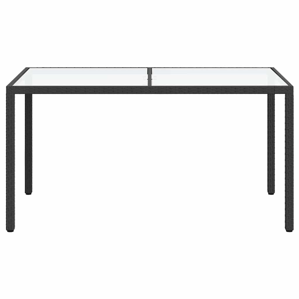Garden Table | Black | Tempered Glass, Poly Rattan, Powder-Coated Steel