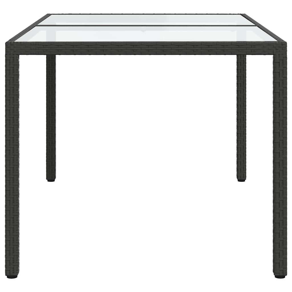 Garden Table | Black | Tempered Glass, Poly Rattan, Powder-Coated Steel