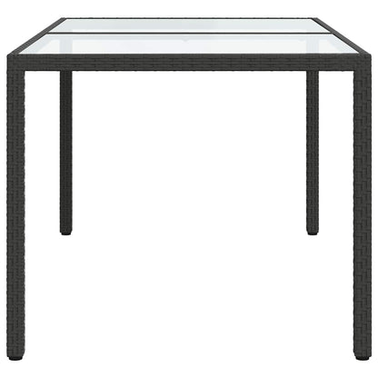 Garden Table | Black | Tempered Glass, Poly Rattan, Powder-Coated Steel