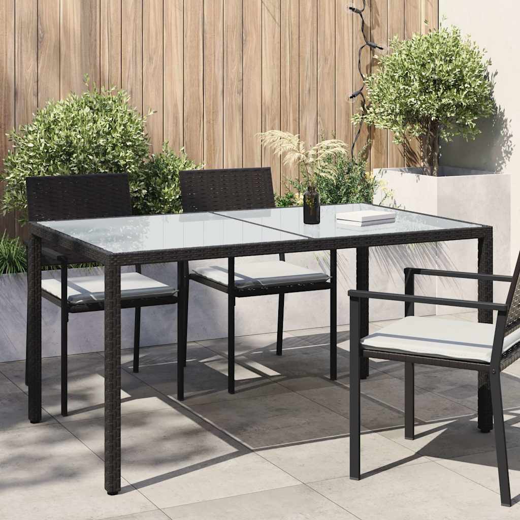 316705 vidaXL Garden Table 150x90x75 cm Tempered Glass and Poly Rattan Black