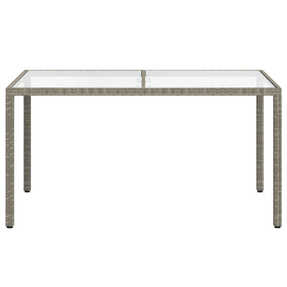 Garden Table 150x90x75 cm Tempered Glass and Poly Rattan Grey