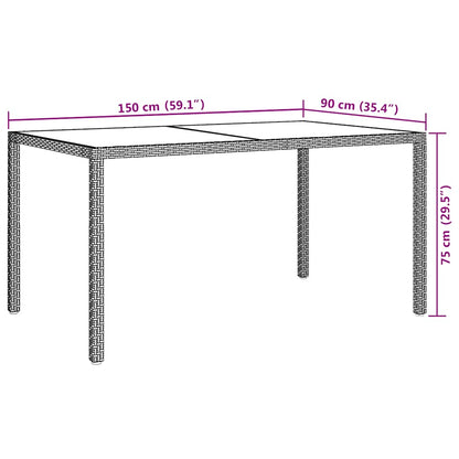 Garden Table | Grey | Poly rattan, tempered glass, powder-coated steel