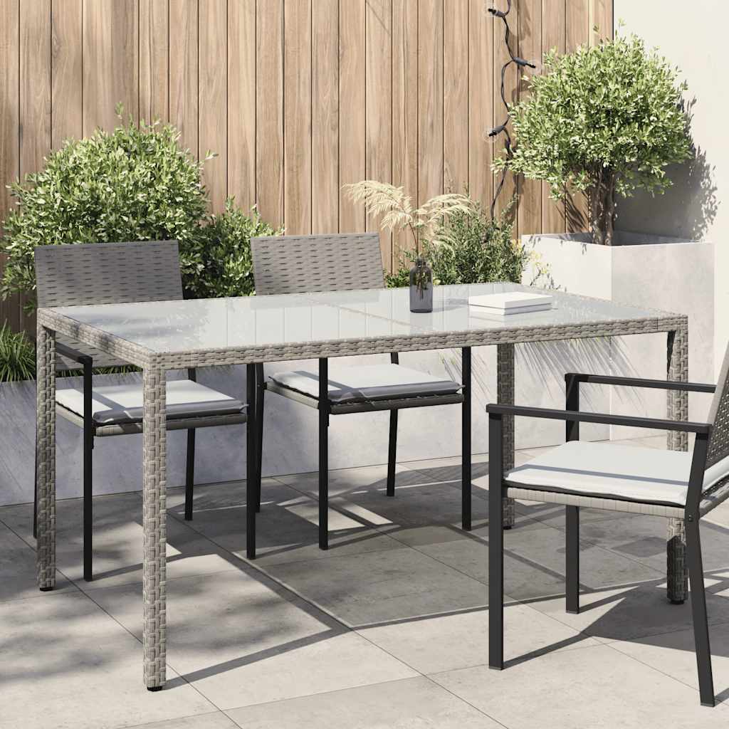 Garden Table | Grey | Poly rattan, tempered glass, powder-coated steel