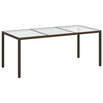 316711 vidaXL Garden Table Brown 190x90x75 cm Tempered Glass and Poly Rattan