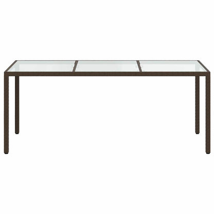 316711 vidaXL Garden Table Brown 190x90x75 cm Tempered Glass and Poly Rattan