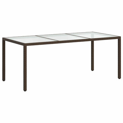 316711 vidaXL Garden Table Brown 190x90x75 cm Tempered Glass and Poly Rattan