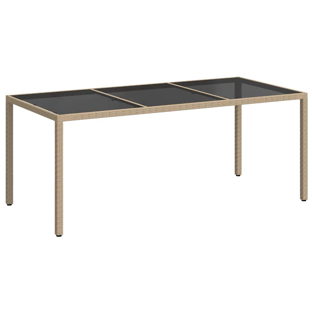 Garden Table Beige 190x90x75 cm Tempered Glass and Poly Rattan