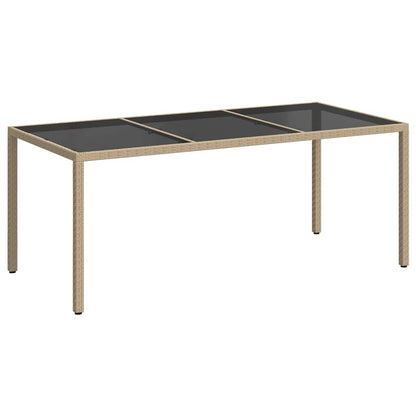 Garden Table Beige 190x90x75 cm Tempered Glass and Poly Rattan