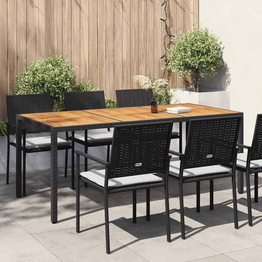 Garden Table | Black | Poly Rattan | Large | Decorative Inlays