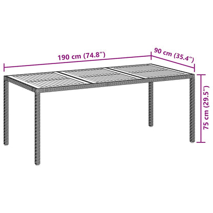Garden Table 190x90x75 cm Poly Rattan and Acacia Wood Grey