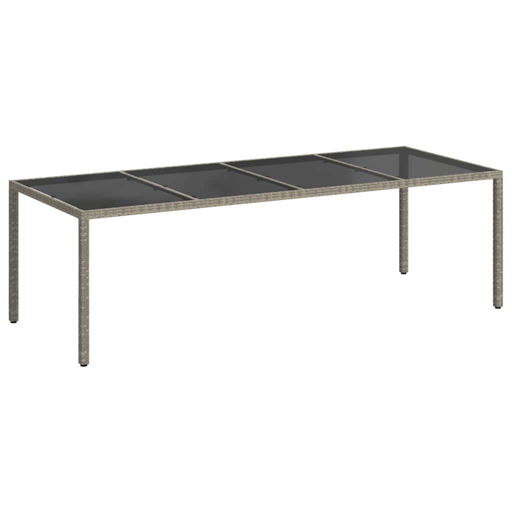 Garden Table Grey 250x100x75 cm Tempered Glass and Poly Rattan