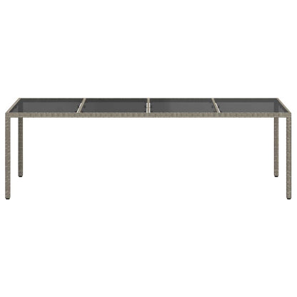 Garden Table Grey 250x100x75 cm Tempered Glass and Poly Rattan