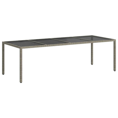 Garden Table Grey 250x100x75 cm Tempered Glass and Poly Rattan