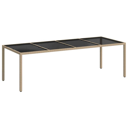 Garden Table Beige 250x100x75 cm Tempered Glass and Poly Rattan