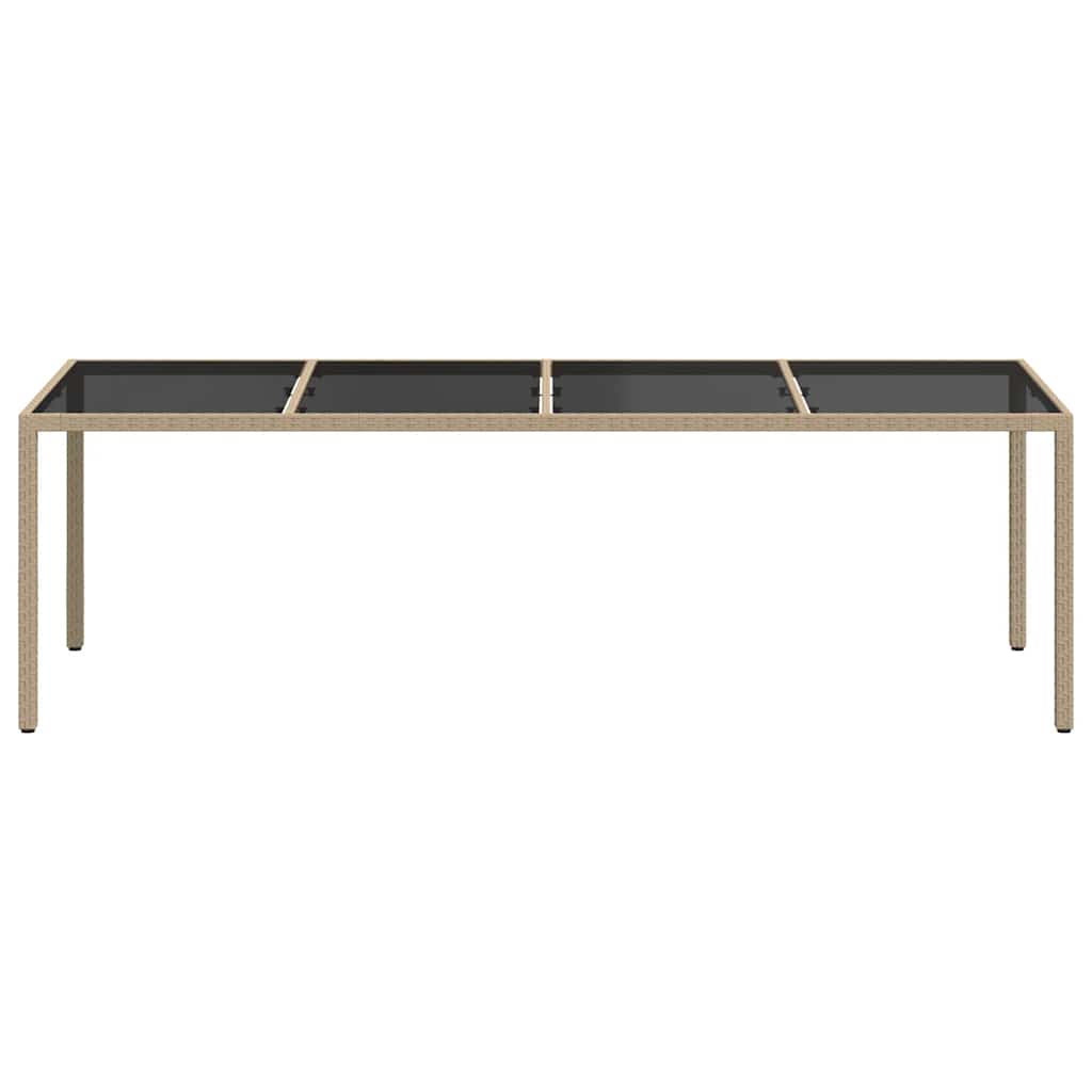 Garden Table Beige 250x100x75 cm Tempered Glass and Poly Rattan