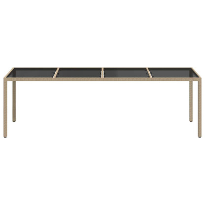 Garden Table Beige 250x100x75 cm Tempered Glass and Poly Rattan