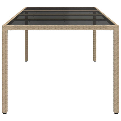 Garden Table Beige 250x100x75 cm Tempered Glass and Poly Rattan