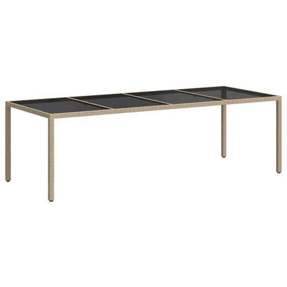 316728 vidaXL Garden Table Beige 250x100x75 cm Tempered Glass and Poly Rattan