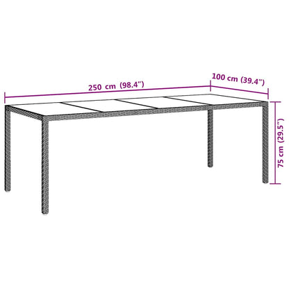 Garden Table Beige 250x100x75 cm Tempered Glass and Poly Rattan