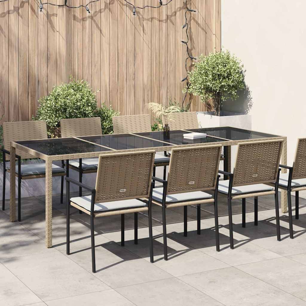 316728 vidaXL Garden Table Beige 250x100x75 cm Tempered Glass and Poly Rattan