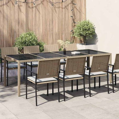 316728 vidaXL Garden Table Beige 250x100x75 cm Tempered Glass and Poly Rattan